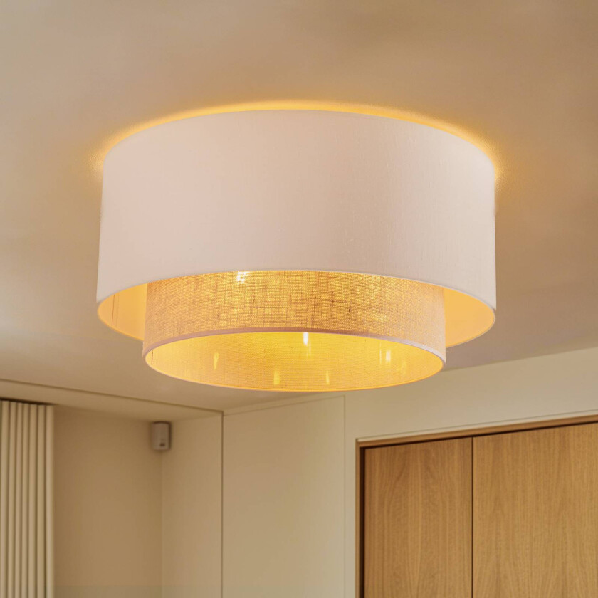 Boho-taklampe, Ø 60 cm, ecru/jute