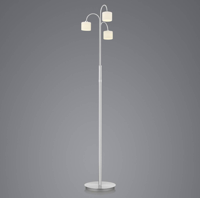 Mila LED-gulvlampe, nikkel/opalglass, tre lamper