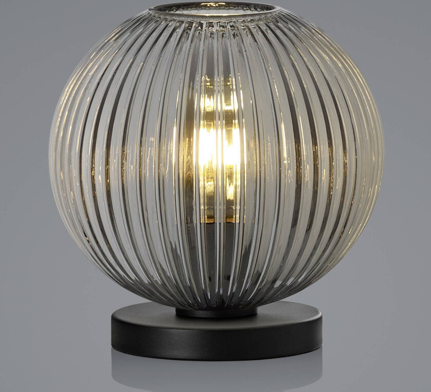 Loft bordlampe med røykfarget glass, enkeltlys, rund