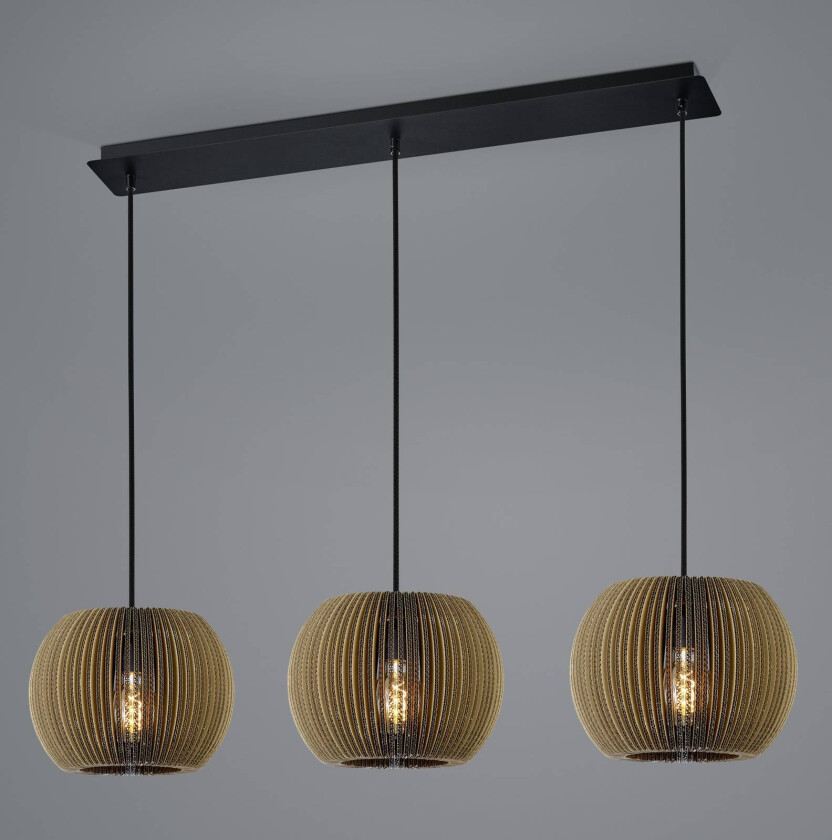 Lagdelt pendellampe laget av papp, rund, tre lamper