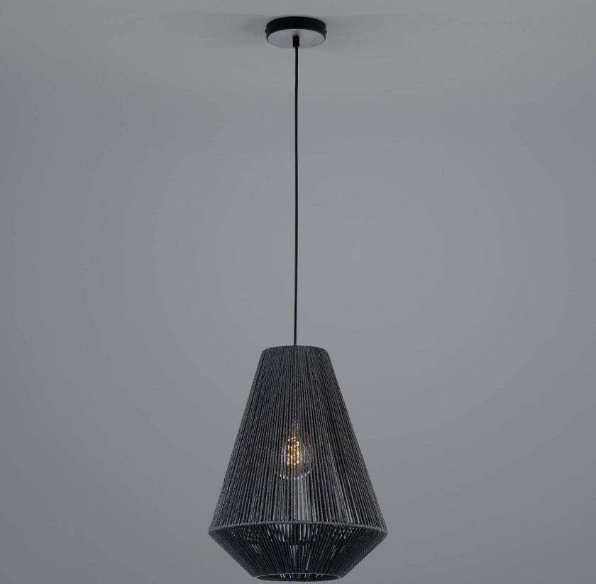 Pendellampe i tau laget av papir, svart, Ø 33 cm