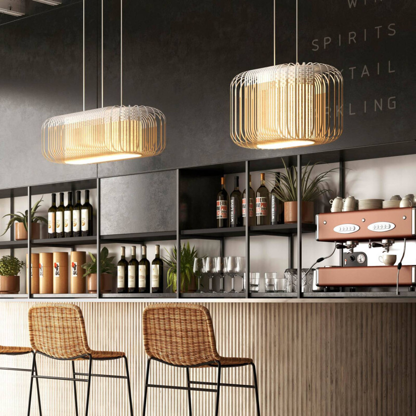 Bamboo oval S Pendel hvit/naturlig