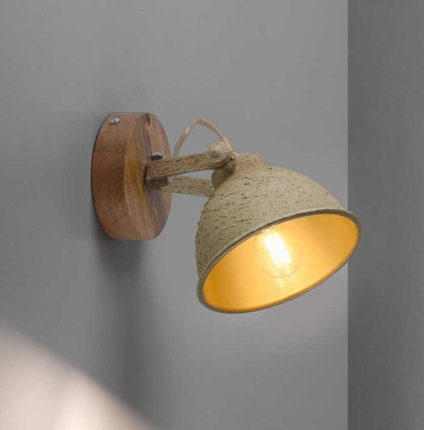 Vegglampe Samia 1-lampe i mangotre med beige struktur