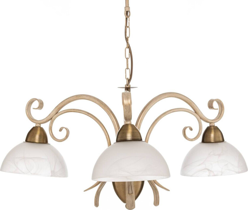 Lysekrone Flora, 3 glasskjermer, hvit/messing