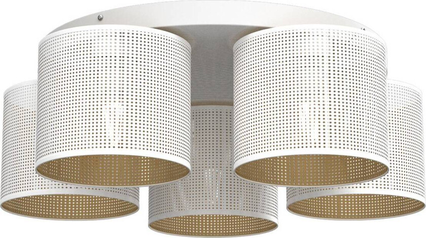 Taklampe Jovin med fem skjermer, hvit/gull