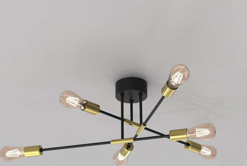 Taklampe Ilia, svart/gull, 6 lyskilder