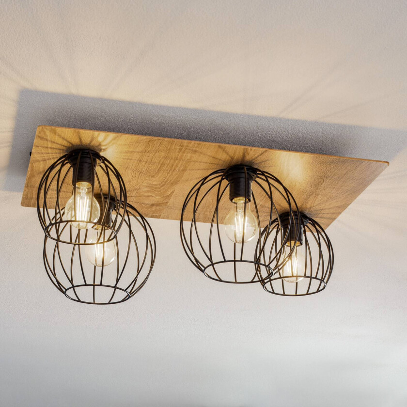 Taklampe Malin, kantet blender av tre, 4 lyskilder