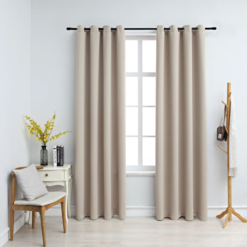 Lystette gardiner med metallringer 2 stk beige 140x225 cm