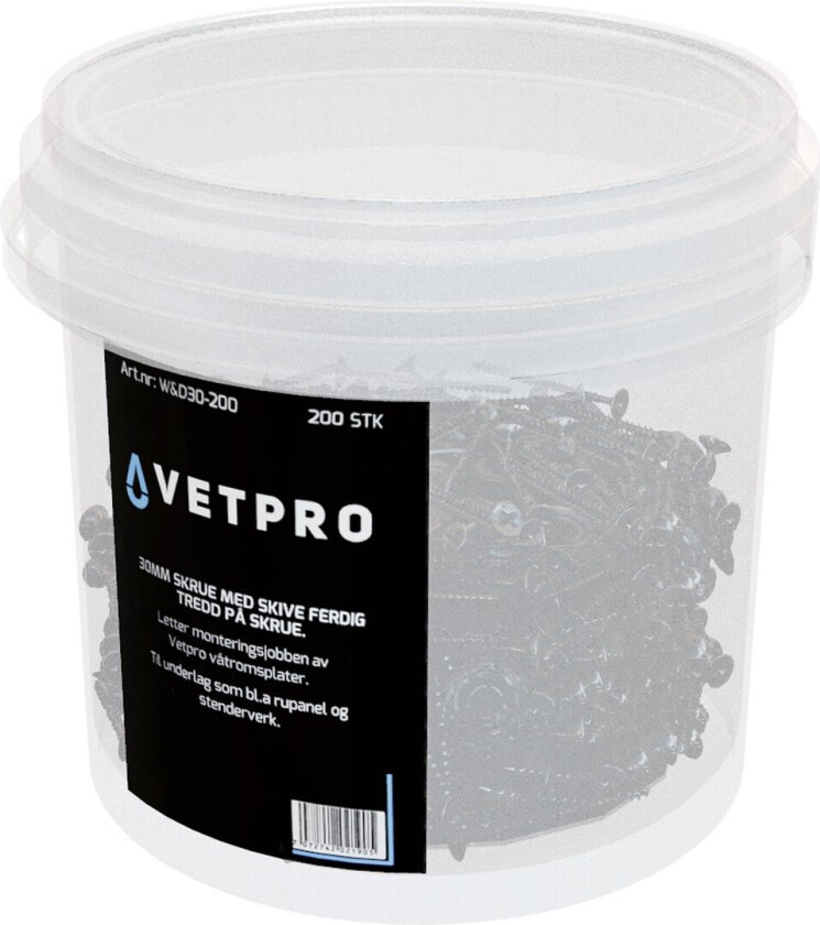 VETPRO 30MM SKRUE M/SKIVE 200 STK