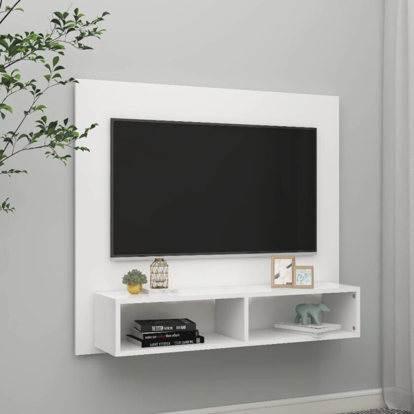 Veggmontert TV-benk hvit 102x23,5x90 cm sponplate