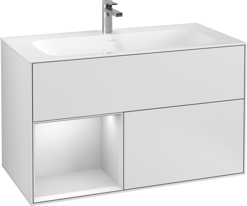 VILLEROY & BOCH FINION SERVANTSKAP 100 HVIT MATT LAKK EMOTION-LYS, VENSTRESTILT HVITMATT HYLLE