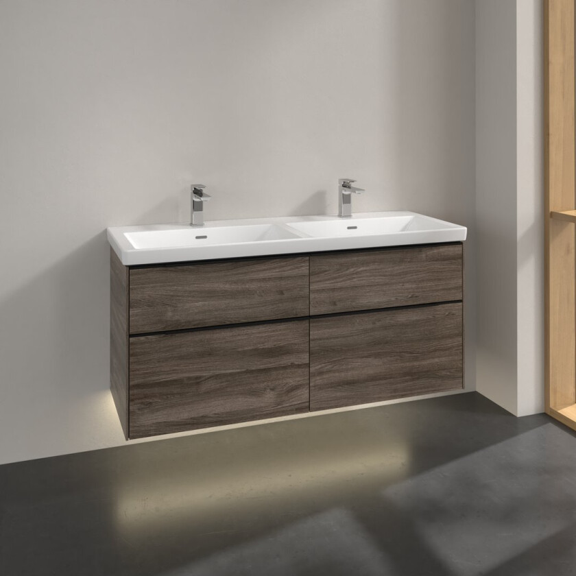 VILLEROY & BOCH SUBWAY 3.0 SERVANTSKAP 127X57 F/DOBBELSERVANT STONE OAK M/LYS HÅNDTAK I VOLCANO BLACK