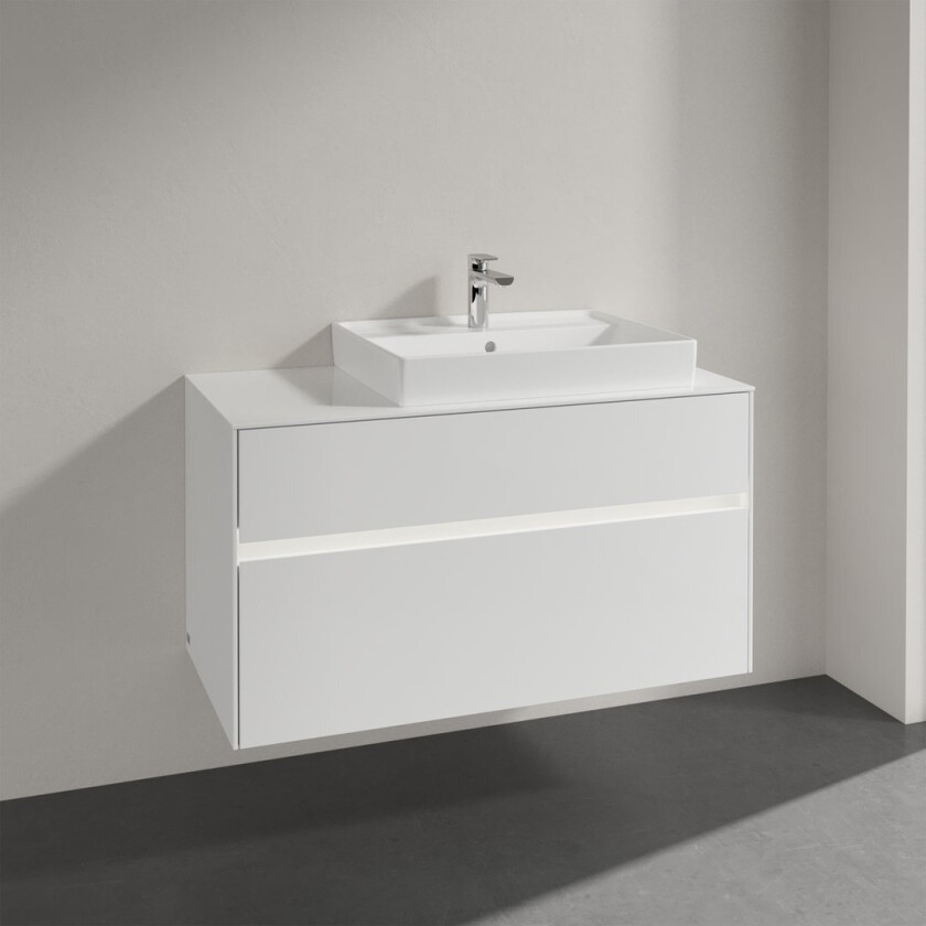 VILLEROY & BOCH COLLARO SERVANTSKAP 100 M/LYS FOR SERVANT HØYRE 60 CM M/2 SKUFFER HVIT HØYGLANS