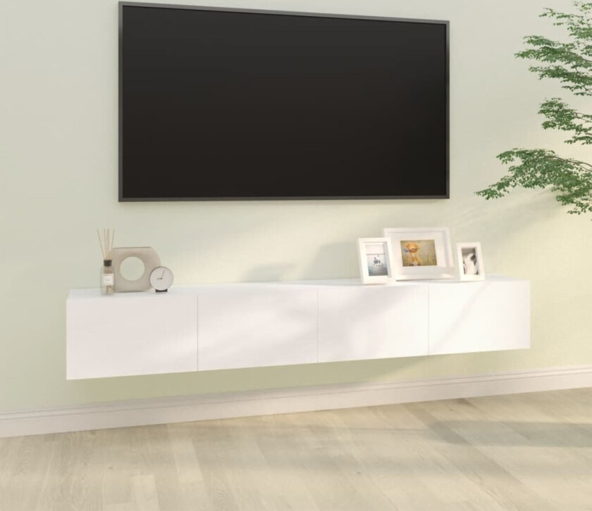 Vegghengte TV-benker 2 stk hvit 100x30x30 cm konstruert tre