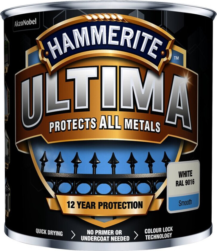 HAMMERITE ULTIMA SMOOTH WHITE 0,25L DEKKENDE METALLMALING