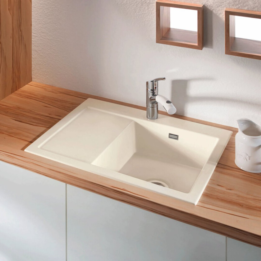 Bilde av LAVABO MERA 70 KERAMIKK KJØKKENVASK HVIT M/KROM BUNNVENTIL