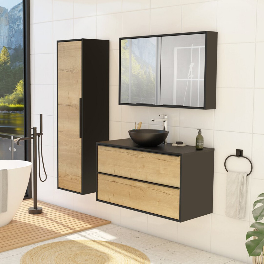 ALLIBERT BORDER UNDERSKAP 100 CM SORT GREP HALIFAX NATUR EIK / MATT SORT