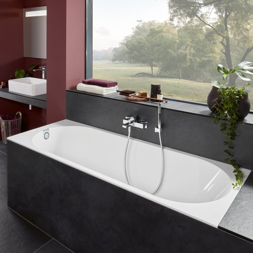 VILLEROY & BOCH OBERON 2.0 SOLO BADEKAR 180X80 FOR INNBYGGING HVIT ALPIN M/AVLØPSSETT I SORT/STONE WHITE