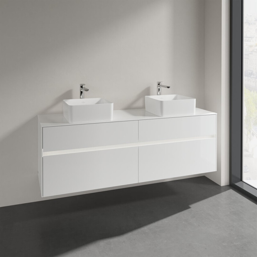 VILLEROY & BOCH COLLARO SERVANTSKAP 160 M/LYS FOR SERVANT VENSTRE M/4 SKUFFER HVIT HØYGLANS