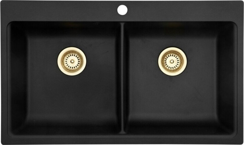 LAVABO SATURN 86 DOBBEL KOMPOSITT KJØKKENVASK SORT M/MESSING BUNNVENTIL