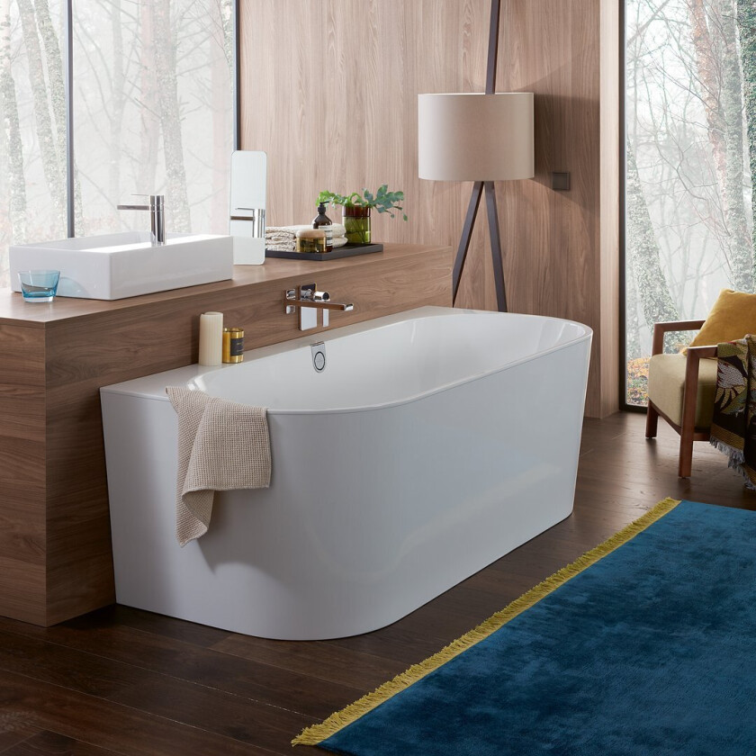 VILLEROY & BOCH OBERON 2.0 BACK-TO-WALL BADEKAR 180X80 HVIT ALPIN M/AVLØPSSETT I HVIT/KROM