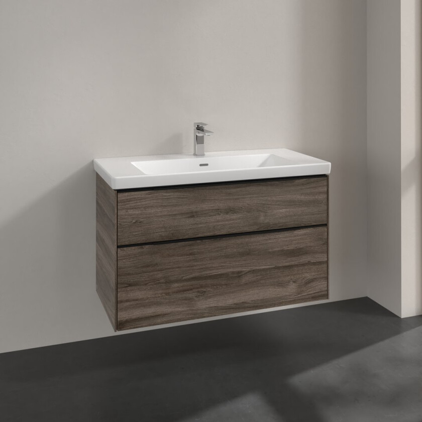 VILLEROY & BOCH SUBWAY 3.0 SERVANTSKAP 97X57 STONE OAK HÅNDTAK I VOLCANO BLACK