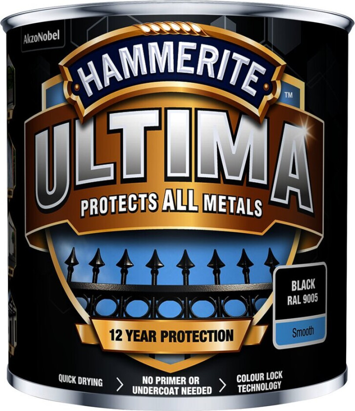 HAMMERITE ULTIMA SMOOTH BLACK 0,25L DEKKENDE METALLMALING