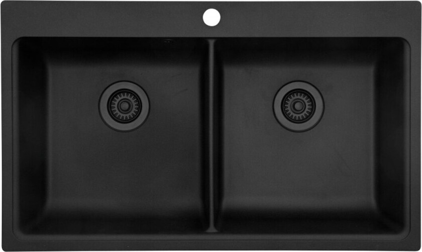 LAVABO SATURN 86 DOBBEL KOMPOSITT KJØKKENVASK SORT M/SORT BUNNVENTIL