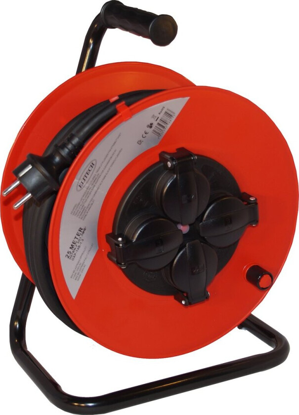 ELITECH KABELTROMMEL 4-VEIS 25M 3X1,5 H07RN-F STÅL TROMMEL