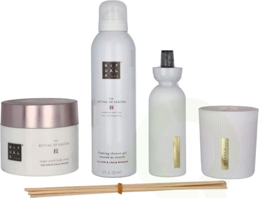 Sakura Set 610 ml Scented Candle 140ml/Mini Fragrance Sticks 70ml/Foaming Shower Gel 200ml/Body Cream 200ml