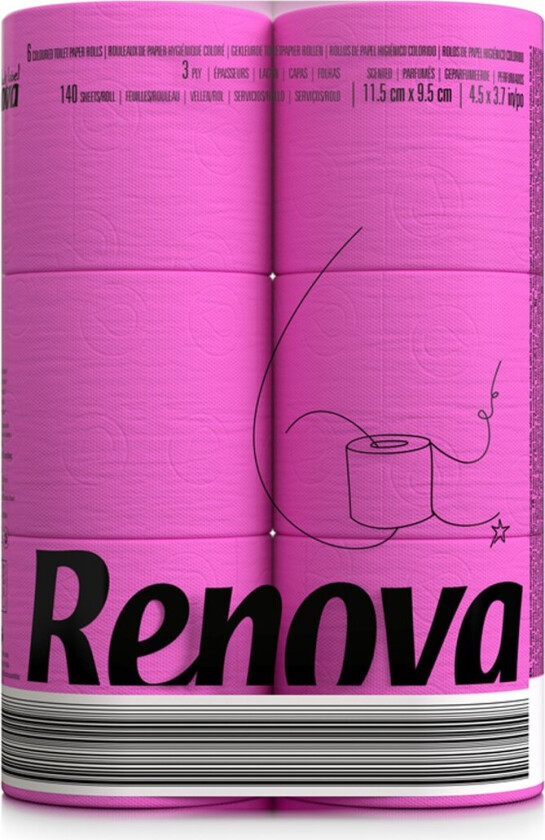 Bilde av RENOVA TOALETTPAPIR 6 STK. 3-LAGS, ROSA