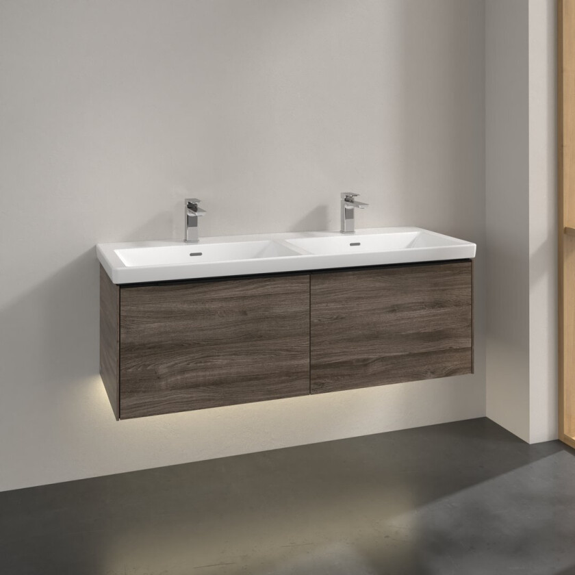 VILLEROY & BOCH SUBWAY 3.0 SERVANTSKAP 127X42 F/DOBBELSERVANT STONE OAK M/LYS HÅNDTAK I VOLCANO BLACK