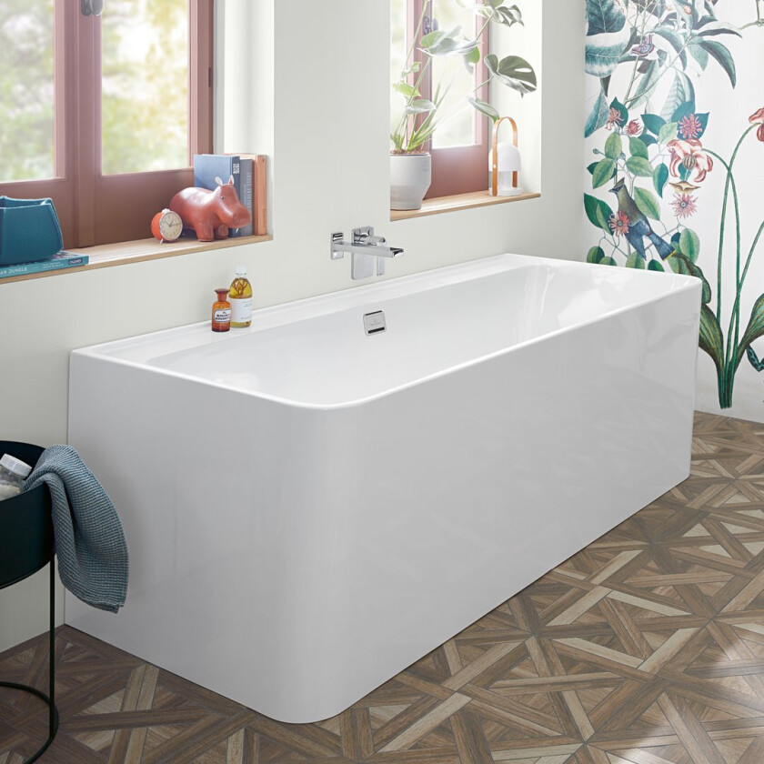 VILLEROY & BOCH COLLARO BADEKAR 180X80 BACK TO WALL MED AVLØPSSETT I KROM