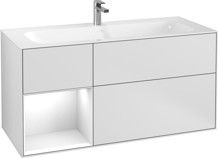 VILLEROY & BOCH FINION SERVANTSKAP 120 HVIT MATT LAKK EMOTION-LYS, VENSTRESTILT HVIT HYLLE