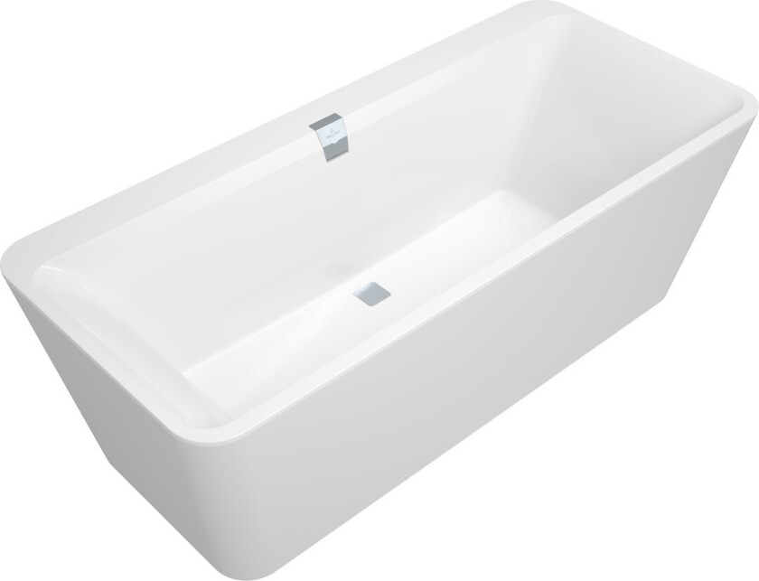 VILLEROY & BOCH SQUARO EDGE 12 BADEKAR 180X80 FRITTSTÅENDE HVIT MED HVITE PANEL, AVLØPSSETT I KROM