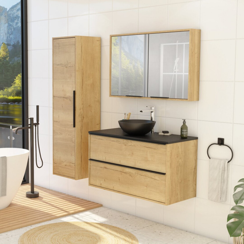 ALLIBERT BORDER UNDERSKAP 100 CM SORT GREP HALIFAX NATUR EIK