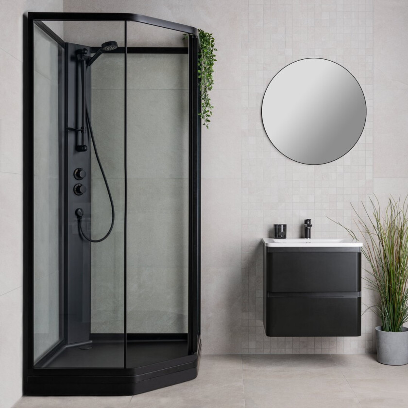 CELESTE PRIMERO DUSJKABINETT 90X90X205 CM M/SIKKERHETSFOLIE SORT