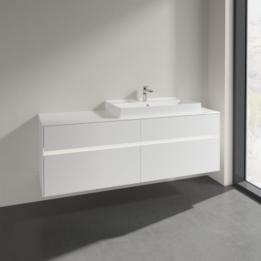 VILLEROY & BOCH COLLARO SERVANTSKAP 160 M/LYS FOR SERVANT HØYRE 80 CM M/4 SKUFFER HVIT MATT