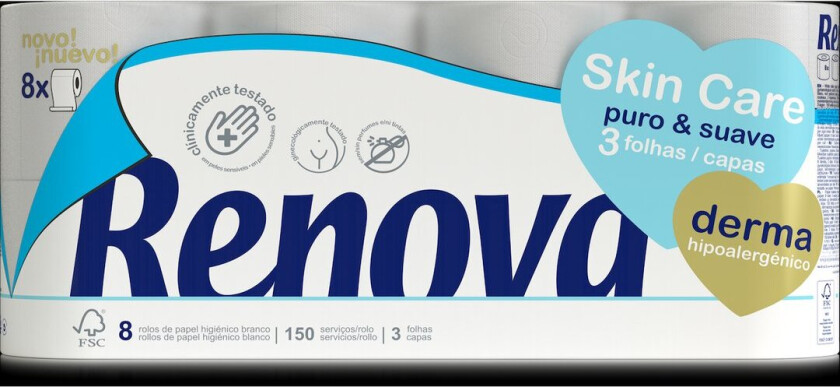 Bilde av RENOVA TOALETTPAPIR SKINCARE DERMA 8 RULLER
