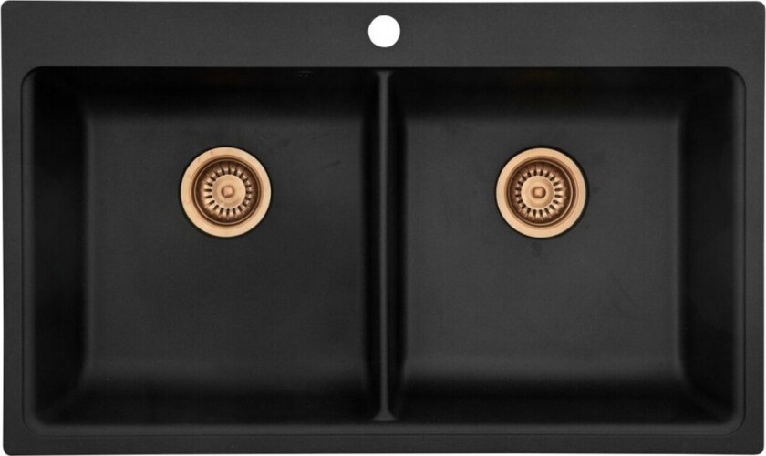 LAVABO SATURN 86 DOBBEL KOMPOSITT KJØKKENVASK SORT M/KOBBER BUNNVENTIL