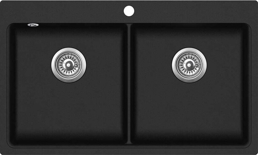 LAVABO SATURN 86 DOBBEL KOMPOSITT KJØKKENVASK SORT M/KROM BUNNVENTIL