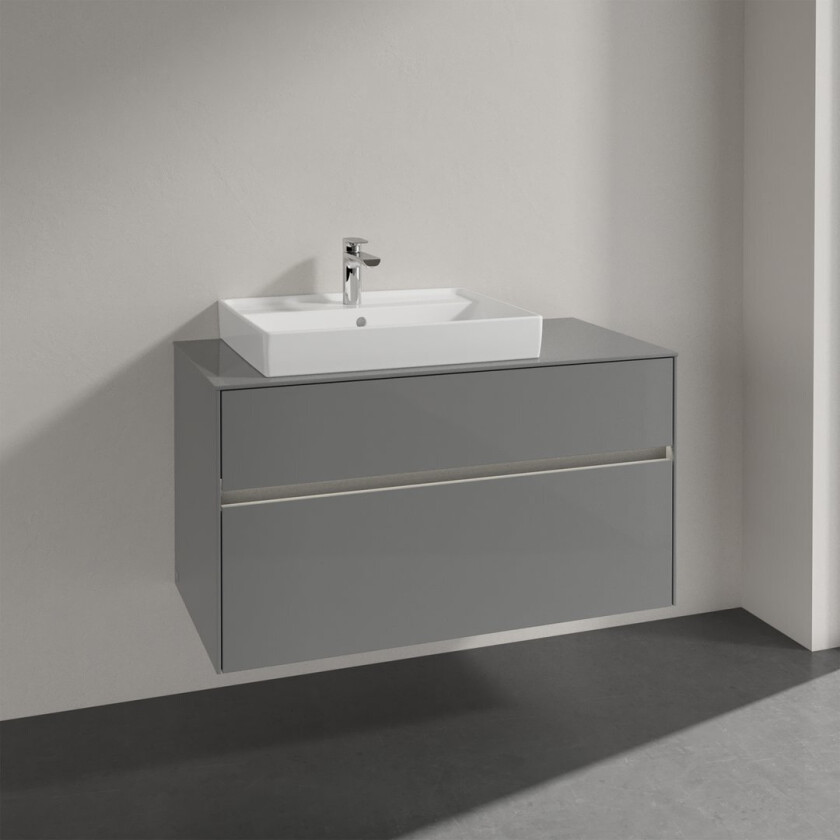 VILLEROY & BOCH COLLARO SERVANTSKAP 100 M/LYS FOR SERVANT VENSTRE 60 CM M/2 SKUFFER GRÅ HØYGLANS