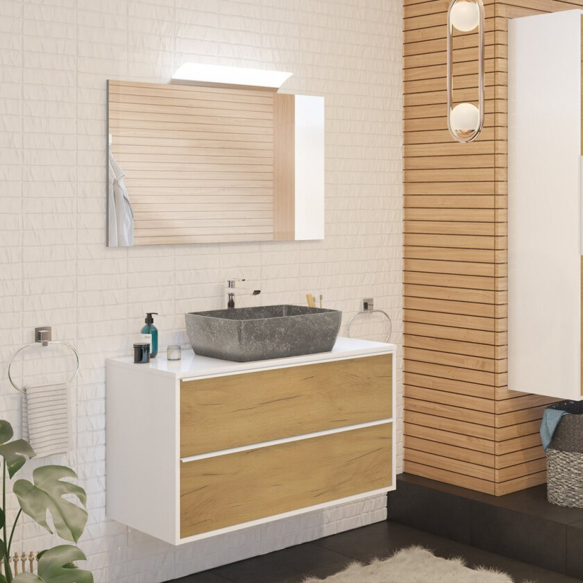 ALLIBERT BORDER UNDERSKAP 100 CM HVIT GREP HALIFAX EIK / SORT/HVIT