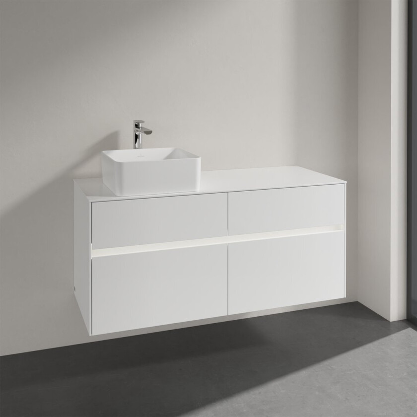 VILLEROY & BOCH COLLARO SERVANTSKAP 120 M/LYS FOR SERVANT VENSTRE M/4 SKUFFER HVIT HØYGLANS