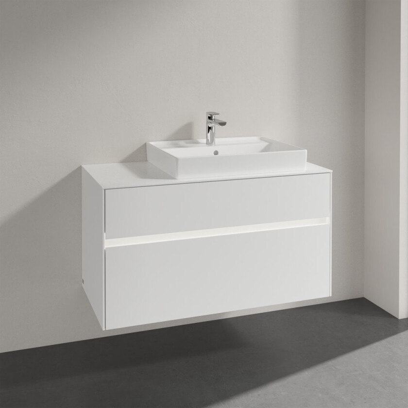 VILLEROY & BOCH COLLARO SERVANTSKAP 100 M/LYS FOR SERVANT HØYRE 60 CM M/2 SKUFFER HVIT MATT