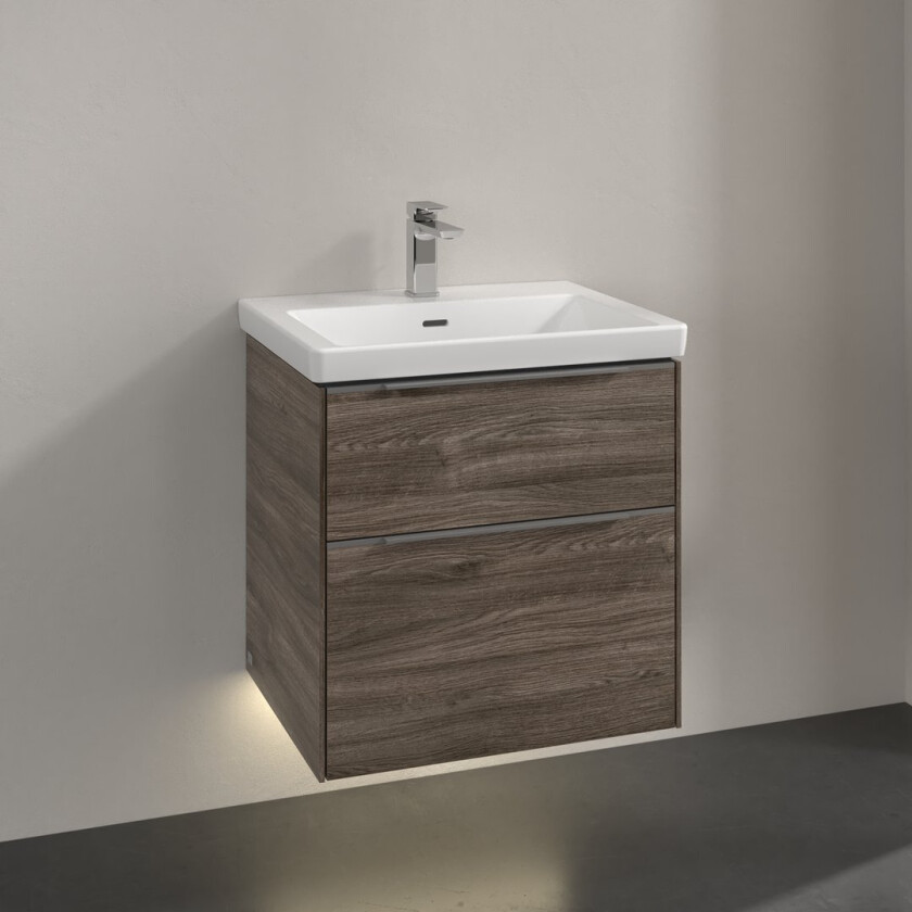 VILLEROY & BOCH SUBWAY 3.0 SERVANTSKAP 57X47 STONE OAK M/LYS HÅNDTAK I KROM