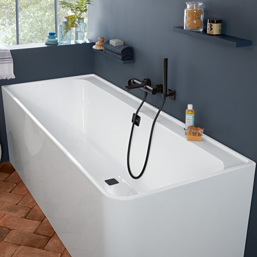 VILLEROY & BOCH COLLARO BADEKAR 180X80 BACK TO WALL VENSTRE MED AVLØPSSETT I MATT SORT