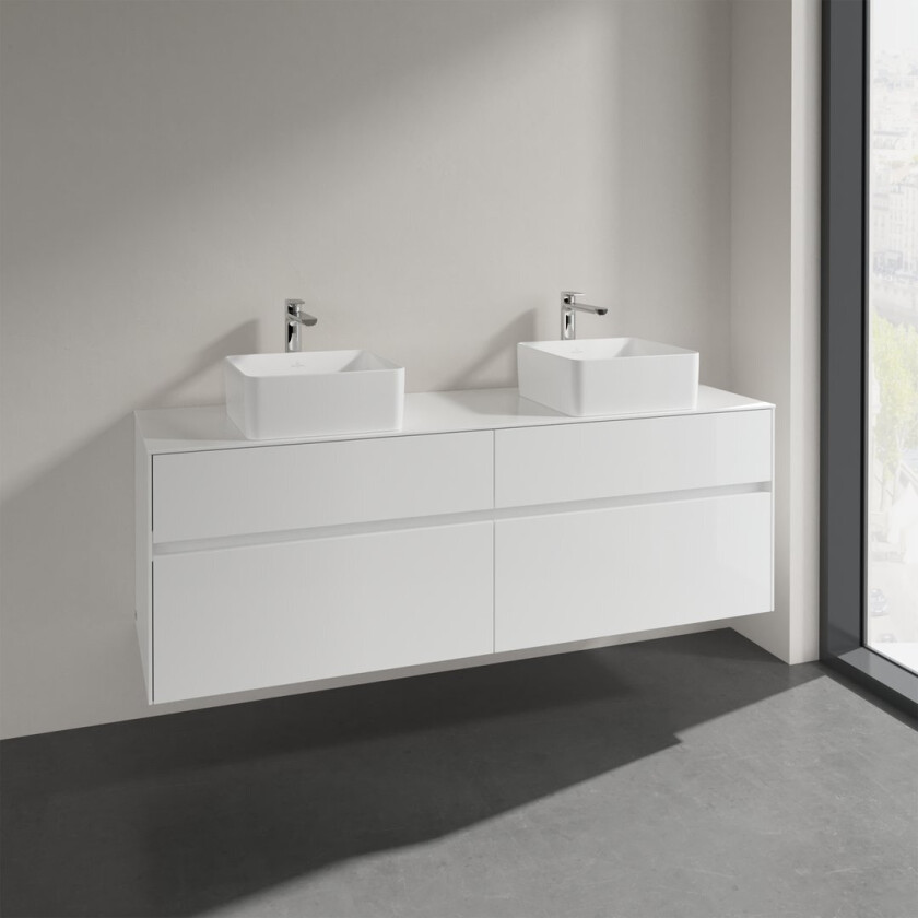 VILLEROY & BOCH COLLARO SERVANTSKAP 160 FOR 2 SERVANTER M/4 SKUFFER HVIT HØYGLANS