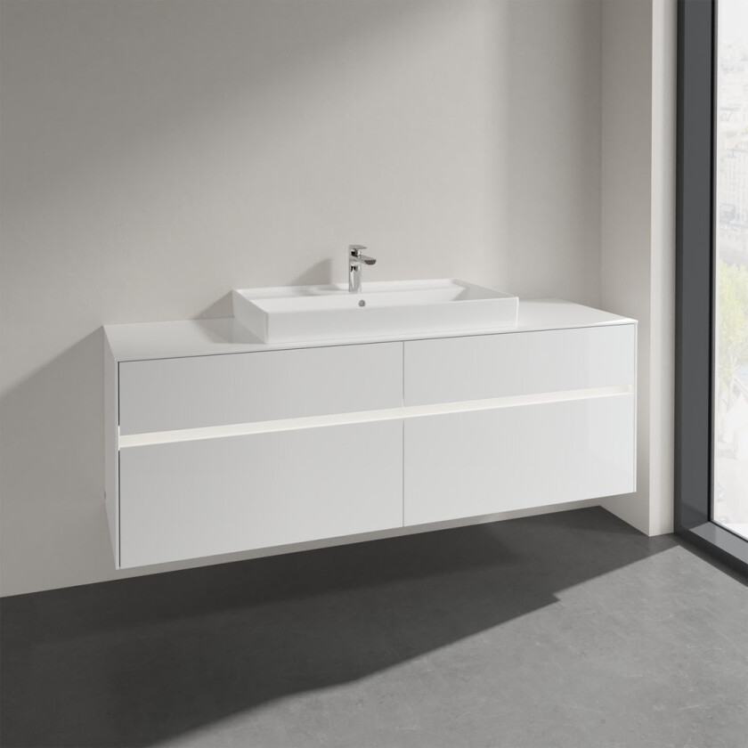 VILLEROY & BOCH COLLARO SERVANTSKAP 160 M/LYS FOR SERVANT MIDT 80 CM M/4 SKUFFER HVIT HØYGLANS