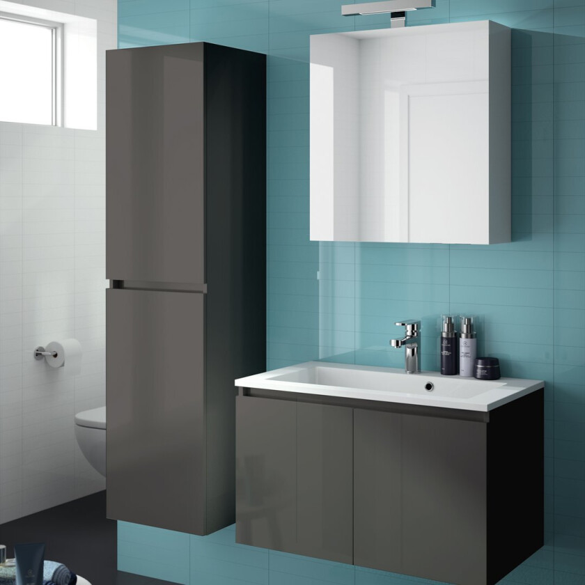 ALLIBERT ALMA UNDERSKAP 80 CM 2 DØRER ASFALT HØYGLANS